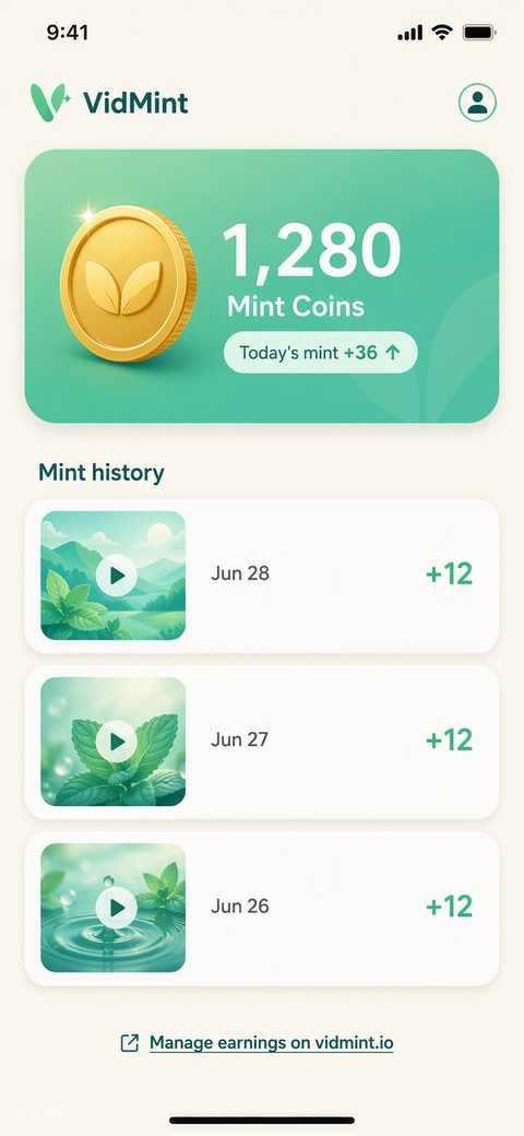 クリエイターのミントコイン残高を表示する VidMint Mint Rewards ウォレット